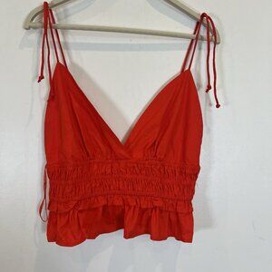Sim & Sam NWT Smocked Triangle String Tie Cropped Top Red 51216BL 100% Cotton L